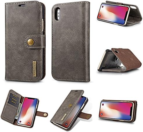 BXOOO iPhone XR Case with Genuine Leather Removable PC Back Case