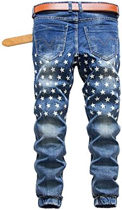 HOLLAGLEE Star Ripped Skinny Jeans Slim Fit Denim Pants for Boys and Men