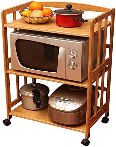 PUCLST Kitchen Shelving Microwave Oven Rack Cart 3-Tier Kitchen Utility Cart On Wheels With Storage For Living Room Wood Look Furniture Multipurpose Shelves (Color : Natural, Size : 55X88X38CM)