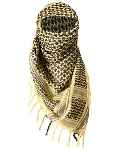 ChinFun 100% Cotton Keffiyeh Tactical Desert Scarf Military Arab Scarf Wrap Shemagh (Yellow) - Thumbnail 2