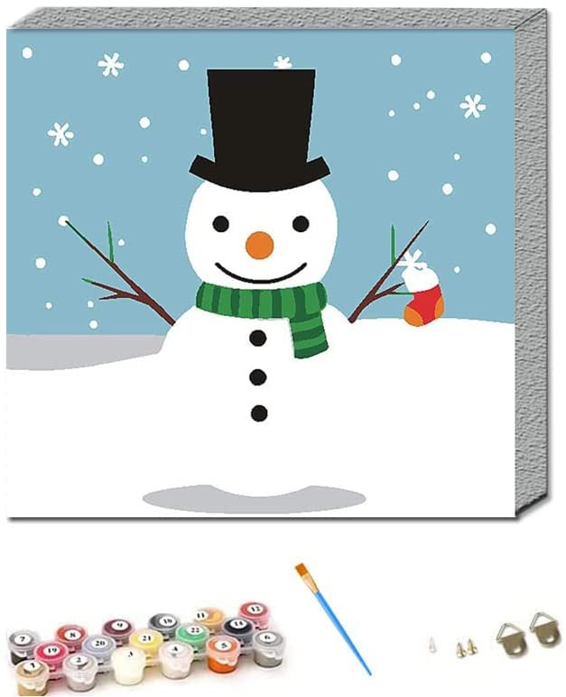 ABEUTY Paint by Numbers for Children Kids, Winter Christmas Snowman 25x25 cm Number Painting with Frame