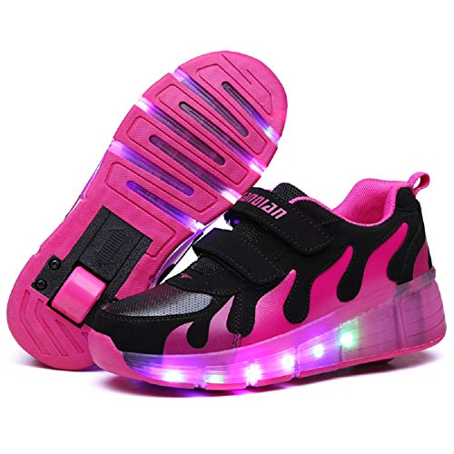 Nsasy YCOMI Girl s Boy s LED Light Up Single Wheel Double Wheel Shoes Roller Skate Shoes (31 M EU / 13 M US Little Kid)