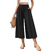 POPYOUNG Womens Wide Leg Palazzo Pants Casual Capri Pant Flowy Gaucho Pants Drawstring Trousers with Pockets