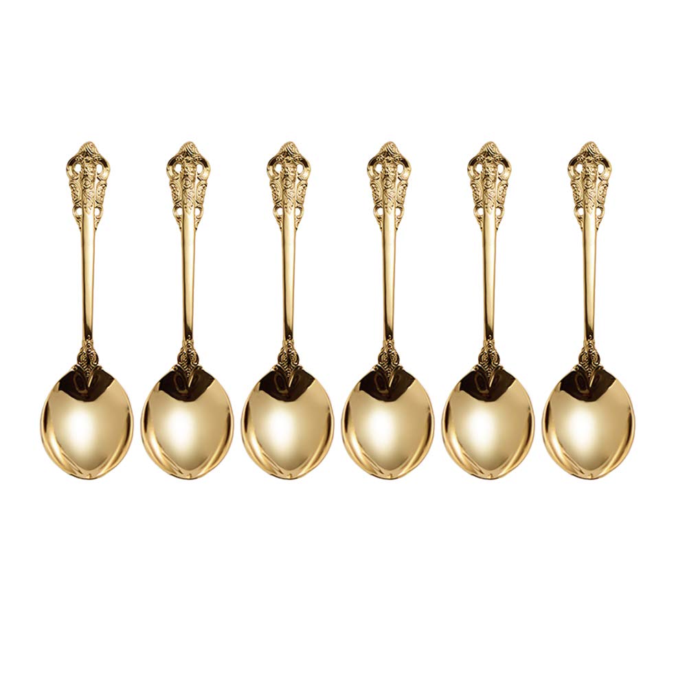 ZFQ 6-Piece Dinner Spoons, 18/10 Stainless Steel Round Soup Spoons, 7 Inches, Mirror Polishing, Dishwasher Safety, Golden Color