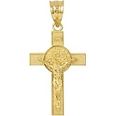 Solid 10k Yellow Gold St. Benedict Crucifix Cross Charm Pendant (1.60")
