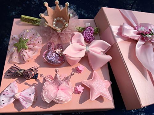 Xshelley baby Hair Accessories Baby Girl's Shiny Crown Headband and Bowknot hairpin Hair Clips 10pcs set Gift Box (Gold)