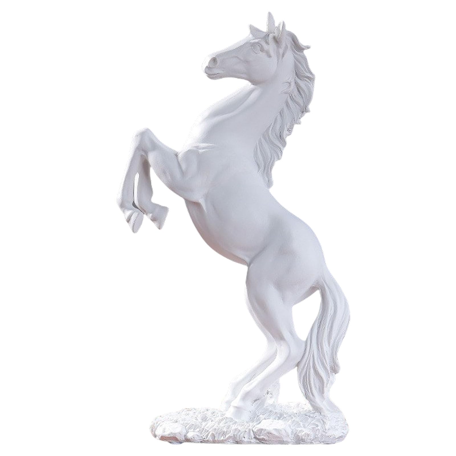 Photo 1 of Feng Shui White Horse Statue for Home Decor - 12.2" Matte White Resin Rearing Stallion Sculpture - Modern Minimalist Figurine for Bookshelf, Living Room & Wedding Gifts (Symbol of Nobility)