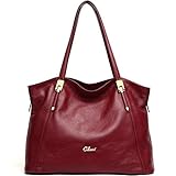 Cluci Leather Handbags Designer Tote Satchel Shoulder Bag Purse for Women Wine Red