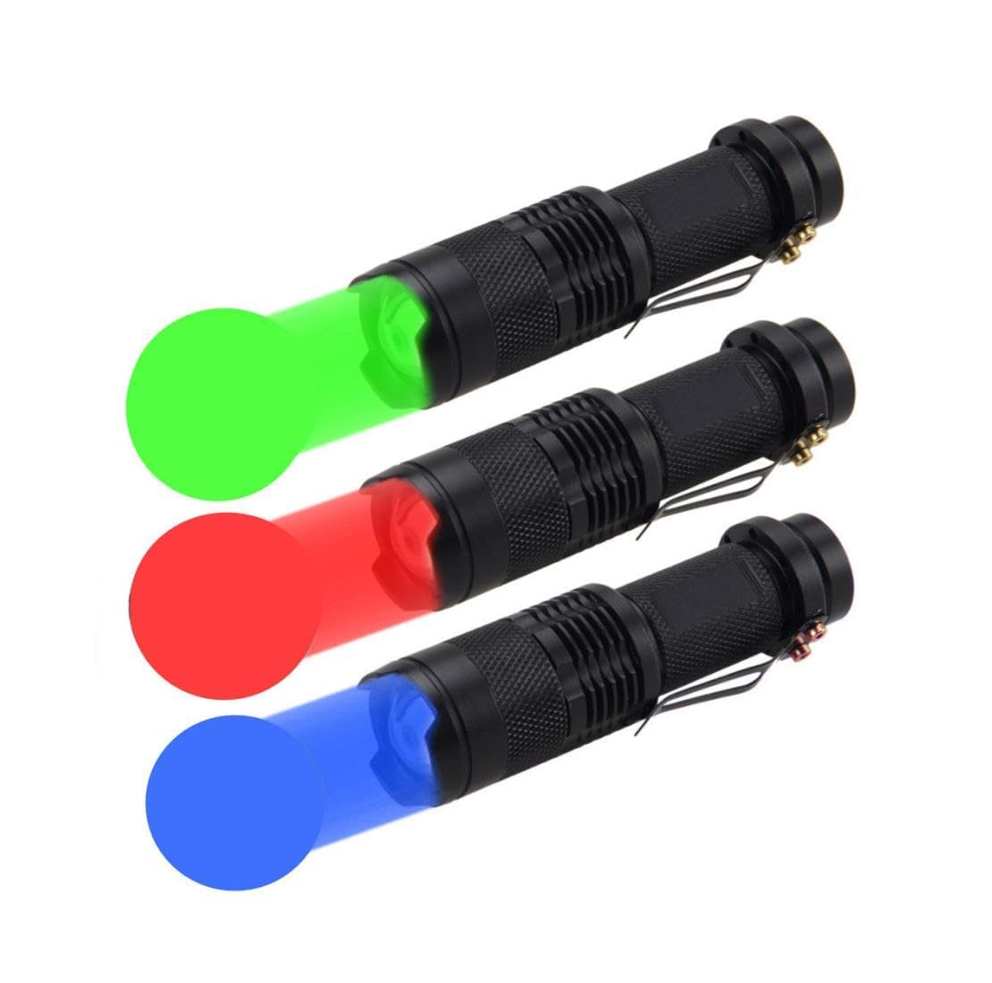 MODOAO Mini Torch with 3 Modes LED Flashlight of Red Blue Green Light Torch for Camping, Hiking, Night Vision, Fishing, and Ride (3 Pack)