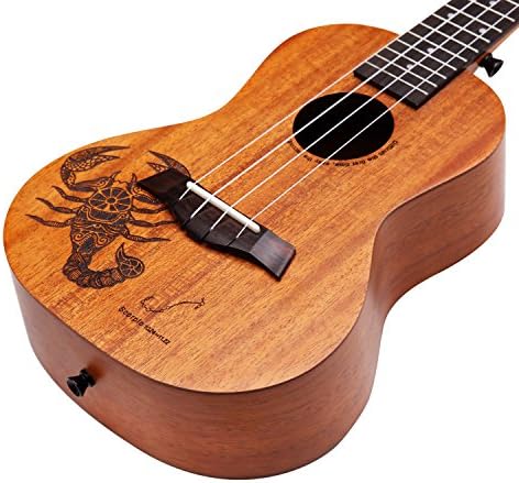 Eastun 12 Constellation Concert Ukulele 23Inch Mahogany Beginner Kit (Wipe cloth Nylon String Tuner Gig Bag Straps Picks) (Scorpio)