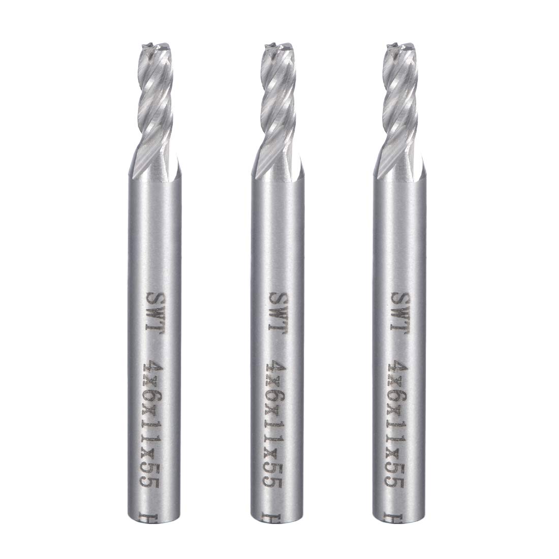 sourcingmap 3PCS 6mm Shank 4mm x 11mm Straight Flat Nose End Mill Cutter CNC Router Bits 4 Flute