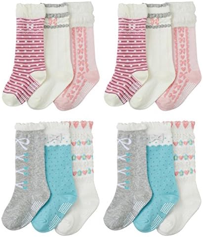 QandSweet 6 Pairs Baby Girl Knee-High Socks Toddler Princess Cute Non-skid Socks 8-36M