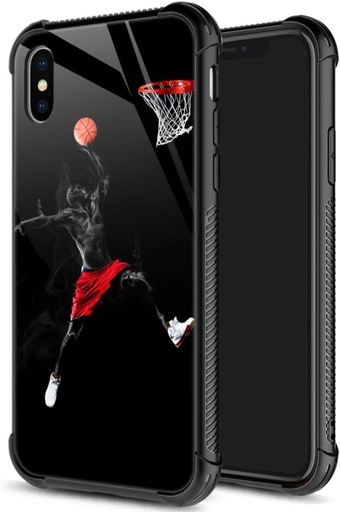 ZHEGAILIANZHEGAILIAN Case Compatible with iPhone Xs,Jump Shot Case for iPhone X for Boys Men,Pattern Design Anti-Scratch Organic Glass Case for iPhone X/Xs 5.8 inch