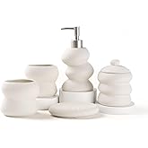 Bathroom Accessory Set 5PCS, Ceramic Bathroom Accessories Set, Irregular Shape Small Bathroom Sets Accessories Complete, Home Apartment Minimalist Decor Vanity Countertop, Beige, ANTIS'S HOME