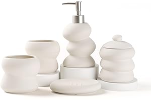 Bathroom Accessory Set 5PCS, Ceramic Bathroom Accessories Set, Irregular Shape Small Bathroom Sets Accessories Complete, Home