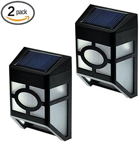 YINGHAO 2 PCS Outdoor Solar Powered Wall Mount 2-LED Mission-Style Solar Deck Accent Lights Cool White for Home Light Outdoor Landscape Garden Fence Lamp (Batteries are included)