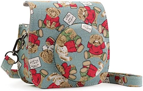 Durac Teddy Bear Cotton Canvas Fujifilm Instax Mini 9 / Mini 8 / Mini 8+ Instant Film Camera Case Bag w/ a Removable Bag Strap
