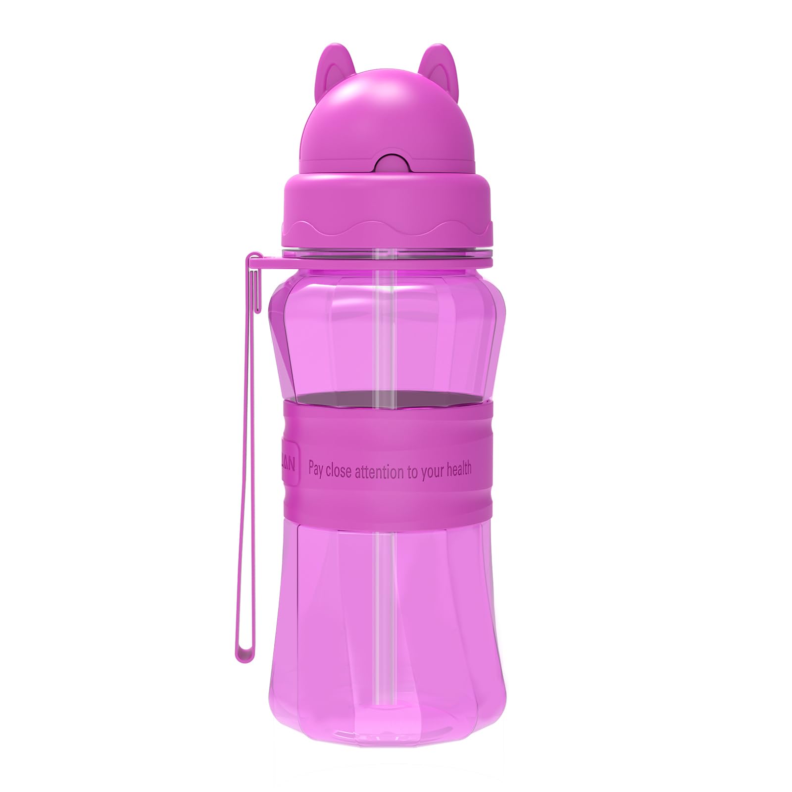 Kids Water Bottle Girls Straw BPA Free Tritan Leak Proof with Carrying Strap Ideal for Kindergarten, School, Home, Hiking and Outdoor Activities (Purple)