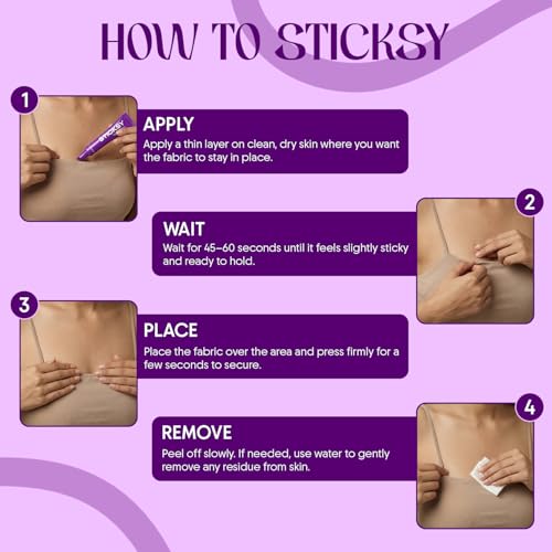 Aspiro Natural STICKSY Body Glue to Stick Clothes on Skin | 5-Hour Sweat-Proof Hold | Dermatologist Tested, Skin-Safe Adhesive | Invisible Clear Glue | Residue Free Fashion Tape Alternative