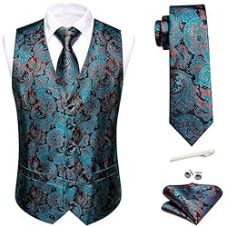 Barry.Wang Mens Suit Vest Blue Orange Paisley Silk