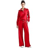 SUUKSESS Women 2 Piece Lounge Matching Set Wide Leg Sweatpant Half Zip Sweatshirt