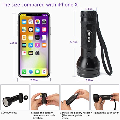 Black Light UV Flashlight, ESCO LITE UV Lights 2018 Upgraded 51 LED Ultraviolet Blacklight Flashlight Pet Urine Detector,Matching with Pet Odor Eliminator - Thumbnail 2