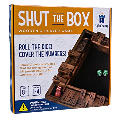 Wooden Shut The Box Game, 12 Inch, 2 to 4 Player Family Game, Adult and