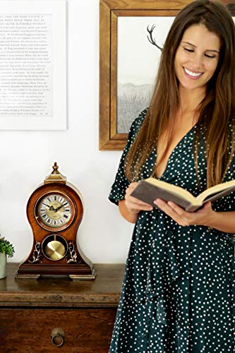 Le'raze Elegant, Decorative,Grandfather Clock Hand Painted Wood Modern Mantel with Swinging Pendulum Shelf,Tabletop,Desk,Buffet, Color Mahogany