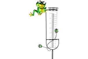 VEWOGIFT Frog Rain Gauge Outdoor, Freeze-Proof Rain Gauges with 7'' Capacity Plastic Tube, Metal Rain Water Gauge Decorative for Yard, Garden, Patio