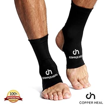 COPPER HEAL Ankle Compression Sleeve (Pair) - Highest Copper Infused Brace Socks Arch Support