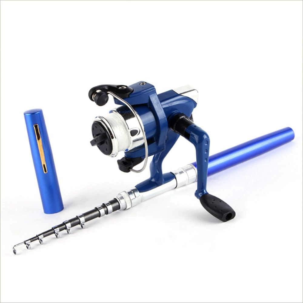 FishSunDay Fishing Rods Mini Aluminum Alloy Portable Pocket Pen Shape Ocean Boat Fishing Fish Rod Pole Reel 0717 Color Blue