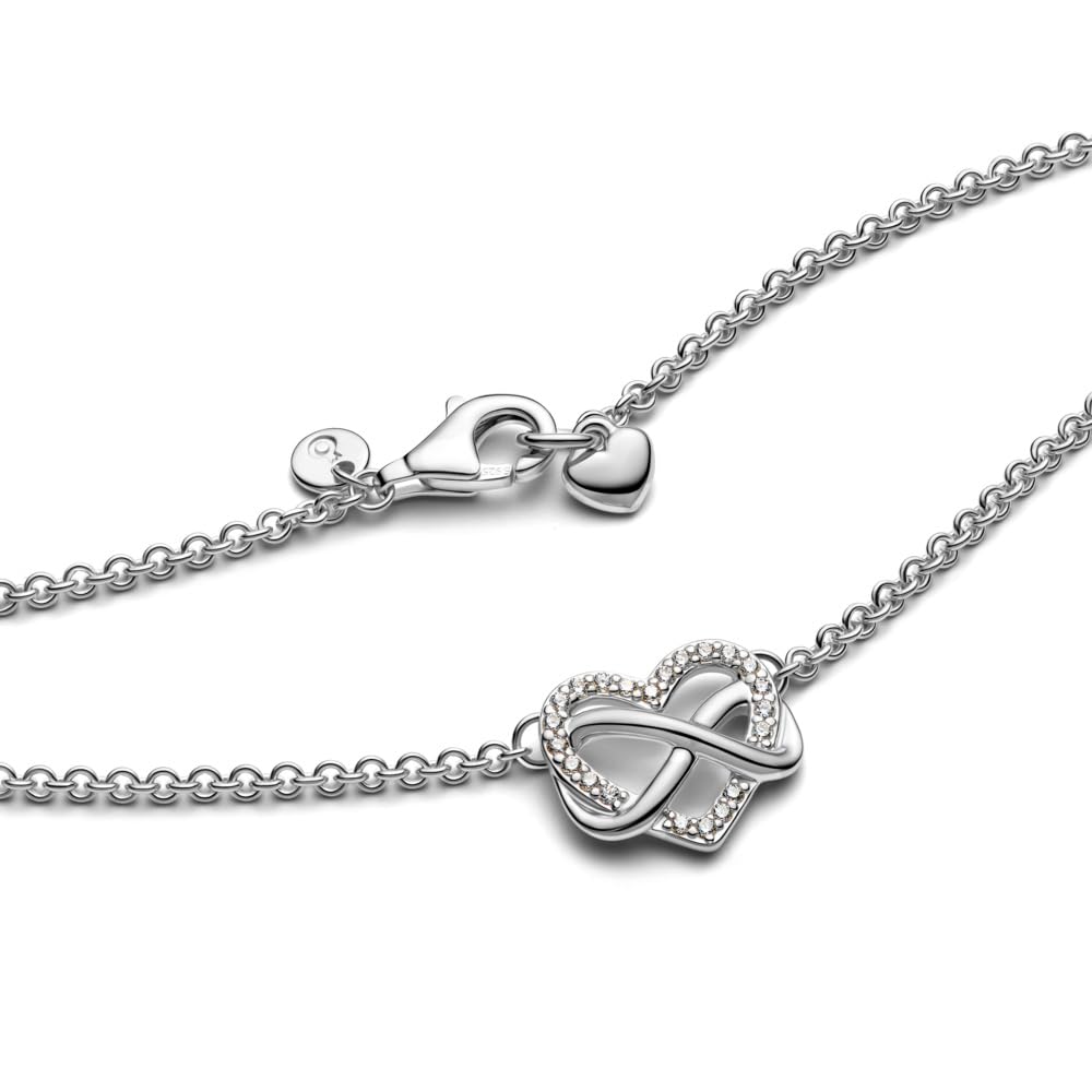 PANDORA Sparkling Infinity Heart Collier Necklace - 3 Adjustable Lengths - Stunning Jewelry for Women - Sterling Silver with Clear Cubic Zirconia - 19.7