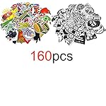 160pcs Car Motorcycle Bicycle Skateboard Laptop Luggage Vinyl Sticker Graffiti Luggage Decals Bumper Stickers, 100 Colorful and 60 Black and White Random Music Film Vinyl Guitar Sticker