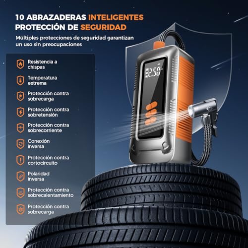 HUSEYTA Fuente de alimentación de Arranque de Coche de 2500 A con compresor de Aire de 150 PSI, Caja de Arranque de Coche, arrancador de batería de portátil, Pantalla LCD, luz LED (Plata)