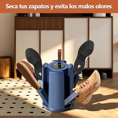 Secador de Zapatos - (4 Puertos de Secado), Temperatura Constante de 48 ℃, Programar Tiempo 1/3/6H, Desodoriza y Funciona de Forma Silenciosa, Secador Portátil, para Guantes/Calcetines/Zapatos