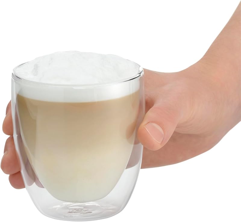 Kult doppelwandige Cappuccino Gläser Set 2-teilig, doppelwandige Gläser 250ml, Schwebeeffekt, Thermogläser, hitzebeständiges Teeglas, Kaffeeglas