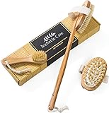 Dry Brushing Body Brush for Dry Skin Brushing & Exfoliating with 100% Natural Boar Bristles & Long Handle kit - Back Brush Scrubber, Bath & Shower Brush, Face Brush, Cellulite Massager Brush Gift Set
