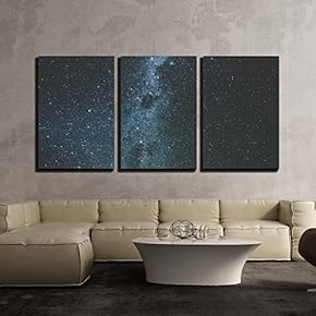 3 Piece Canvas Wall Art - Beautiful Galaxy at Night - Modern Home Art Stretched and Framed Ready to Hang - 16"x24"x3 Panels