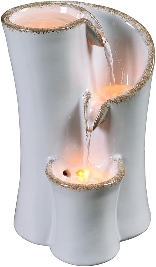 Indoor Fountains & Accessories - Indoor Water Fountain Imitation Ceramics Appearance Tabletop Fountain Relaxation Desktop Waterfall Fountain w/ 3 Reflective led, 9.8 Inch Tall Fountain (Grey)