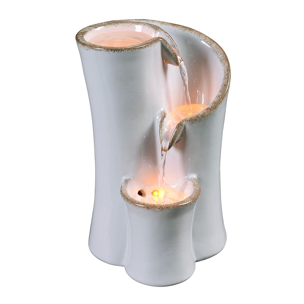 Photo 1 of Haobos Indoor Water Fountain Imitation Ceramics Appearance Tabletop Fountain Relaxation Desktop Waterfall w/ 3 Reflective led, 9.8 Inch Tall Fountain (Grey)