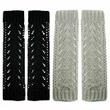 kilofly Fingerless Gloves Arm Warmers Value Pack [Set of 2 Pairs] - Grey, Black