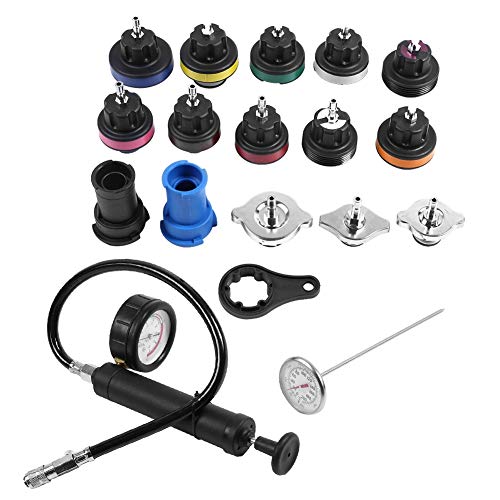 Kit de detector de fugas de tanque de agua universal, 18 piezas Probador de sistema de enfriamiento Juegos de radiador Juegos de herramientas de prueba y diagnóstico automotriz Detector de fugas de tanque de agua Kit de probador de sistema de enfriamiento