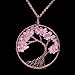 Natural Tumbled Raw Rose Quartz Family Root Tree of Life Stone Pendant Necklace Wisdom Wire Wrapped Tree of Life 2 Inch Pendant Semi Precious Rose Gemstone Necklace Healing Jewelry Gift for Women