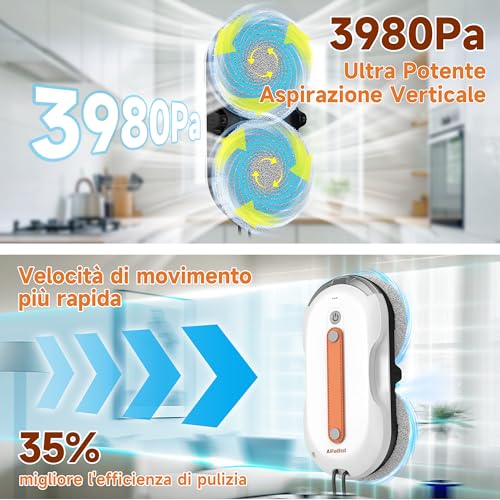 AlfaBot X7 Pro - Automatic Window Cleaner Robot with Bilateral Spraying • Smart Navigation • Extra Large Tank • Ideal for Glass, Tiles and Smooth Surfaces