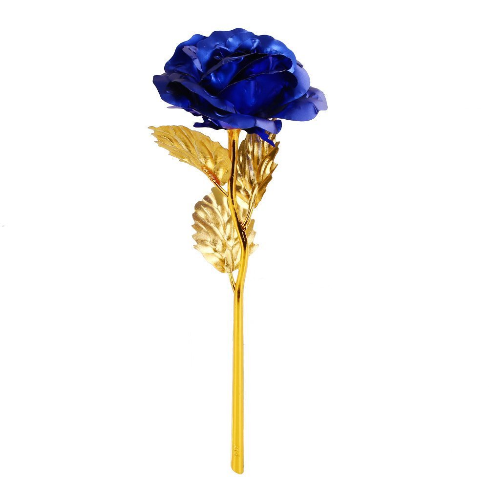 Youngine Creative 24K Gold Foil Rose Flower Full Blossom Presents, Romantic Gift for Her with Box, Handcrafted & Love Last Forever (Blue)