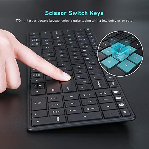seenda Wireless Keyboard Compatible for Mac and Windows, USB and Bluetooth Keyboard with Number