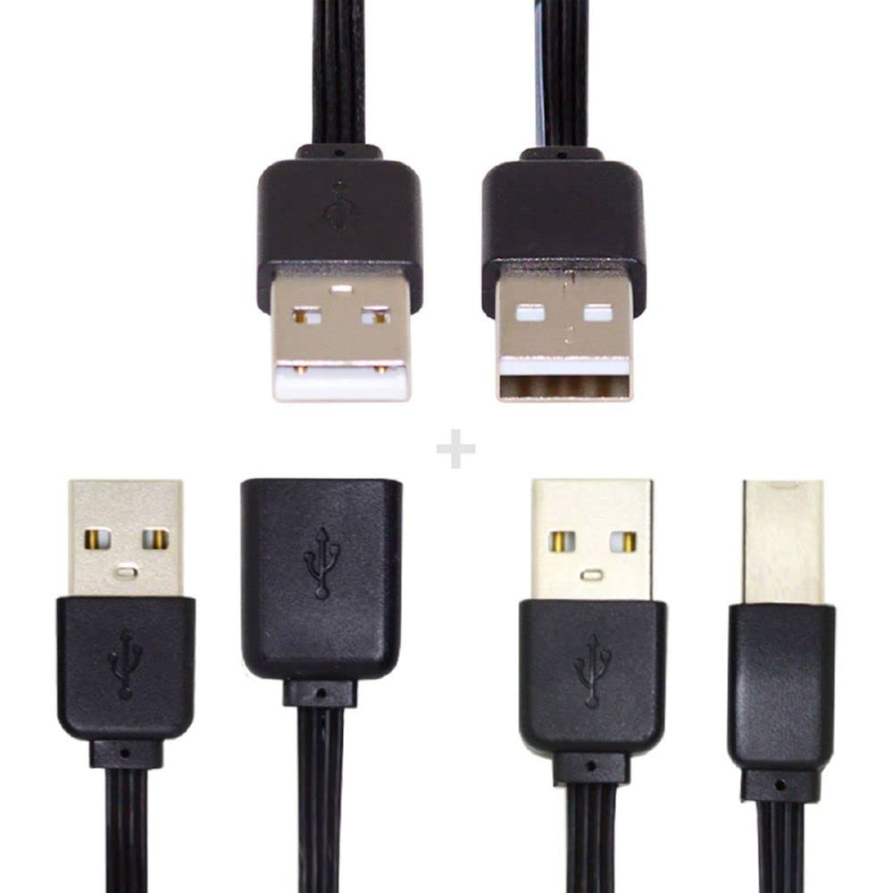 Cablecc USB 2.0 Type A to B Female Extension Male Flat for Printer Disk and Phone 13cm Pack of 3