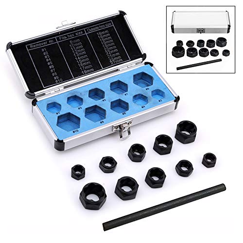 Xrten 11 Piece Nut Remover, Damaged Nut Screw Remover Extractor Removal Set Socket Tools