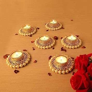 #Krafts Free 4 tealights with Metallic Tealight Candle Holders for Side or Center Table Dining Room Diwali Festival Lighting Home Decoration and Gifts (Set of 2 Tealight Holders)