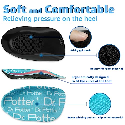 DR. POTTER+ Heel Cushions for Heel Pain Relief, Plantar Fasciitis Relief Products, Heel Cups for Heel Spurs, Heel Insert Provide Support and Cushioning for Men Women (Small W4.5-8 | M4.5-7)